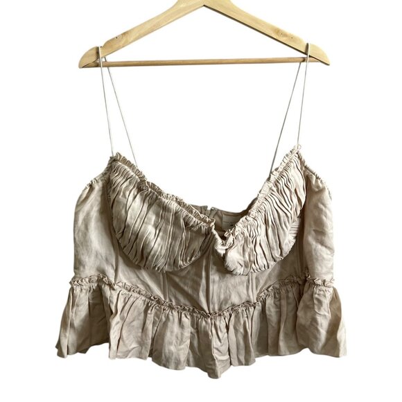 Brock Collection x H&M Organic Linen Pleated Peplum Corset Blouse Cream XXL NWT - Picture 3 of 11